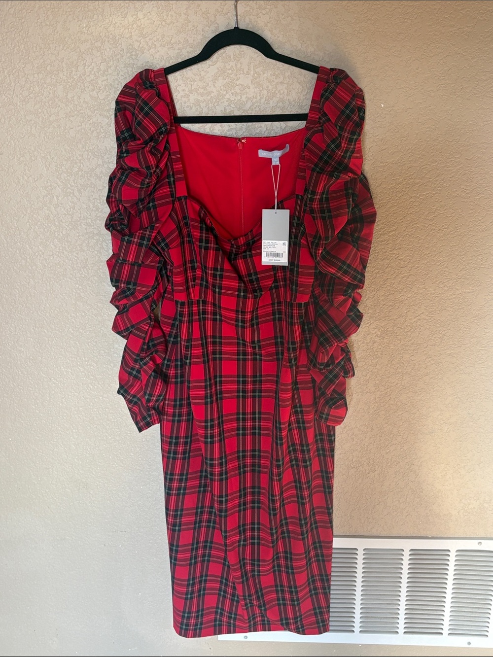 ANTONIO MELANI Red and Black Holiday Plaid Ruffle Maxi Dress